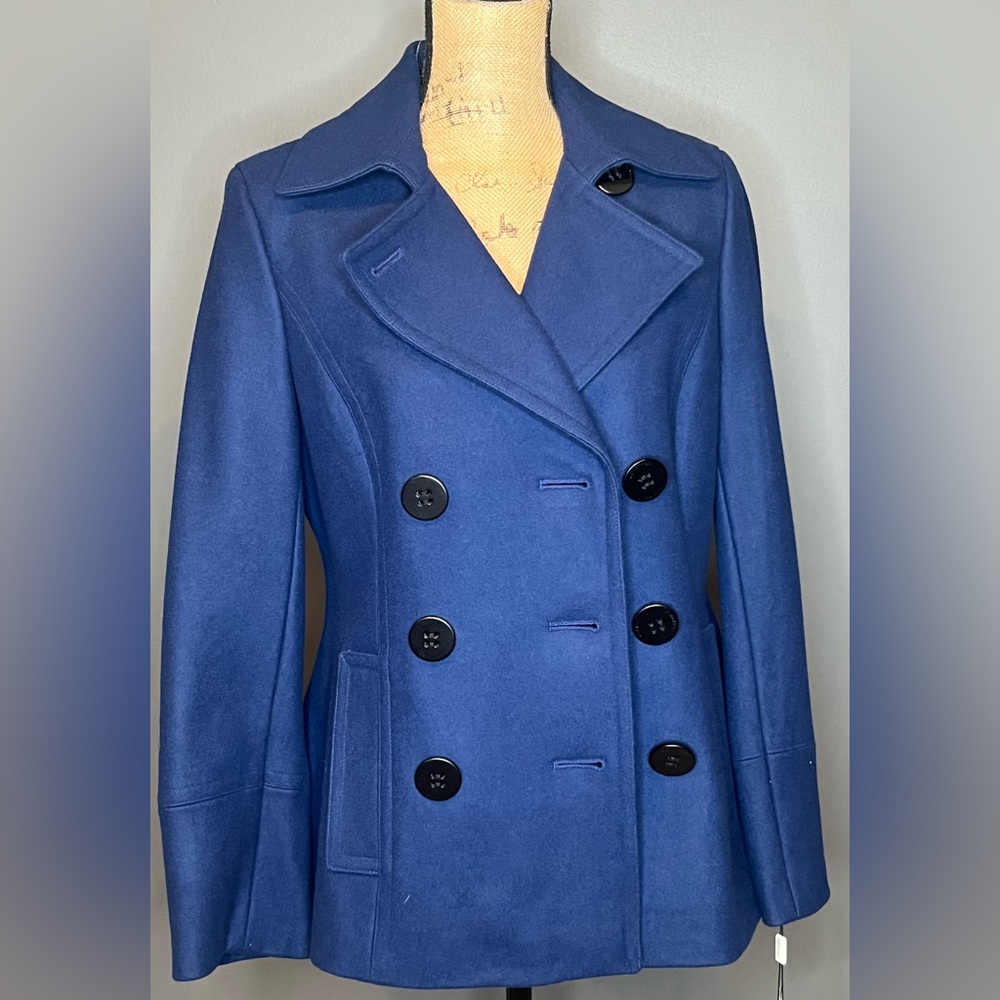 NWT - Vintage  - Calvin Klein Women’s Double Breasted Blue - Wool Blend Peacoat